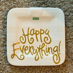 Happy Everything Mini Square White Stripe Platter with gold writing
